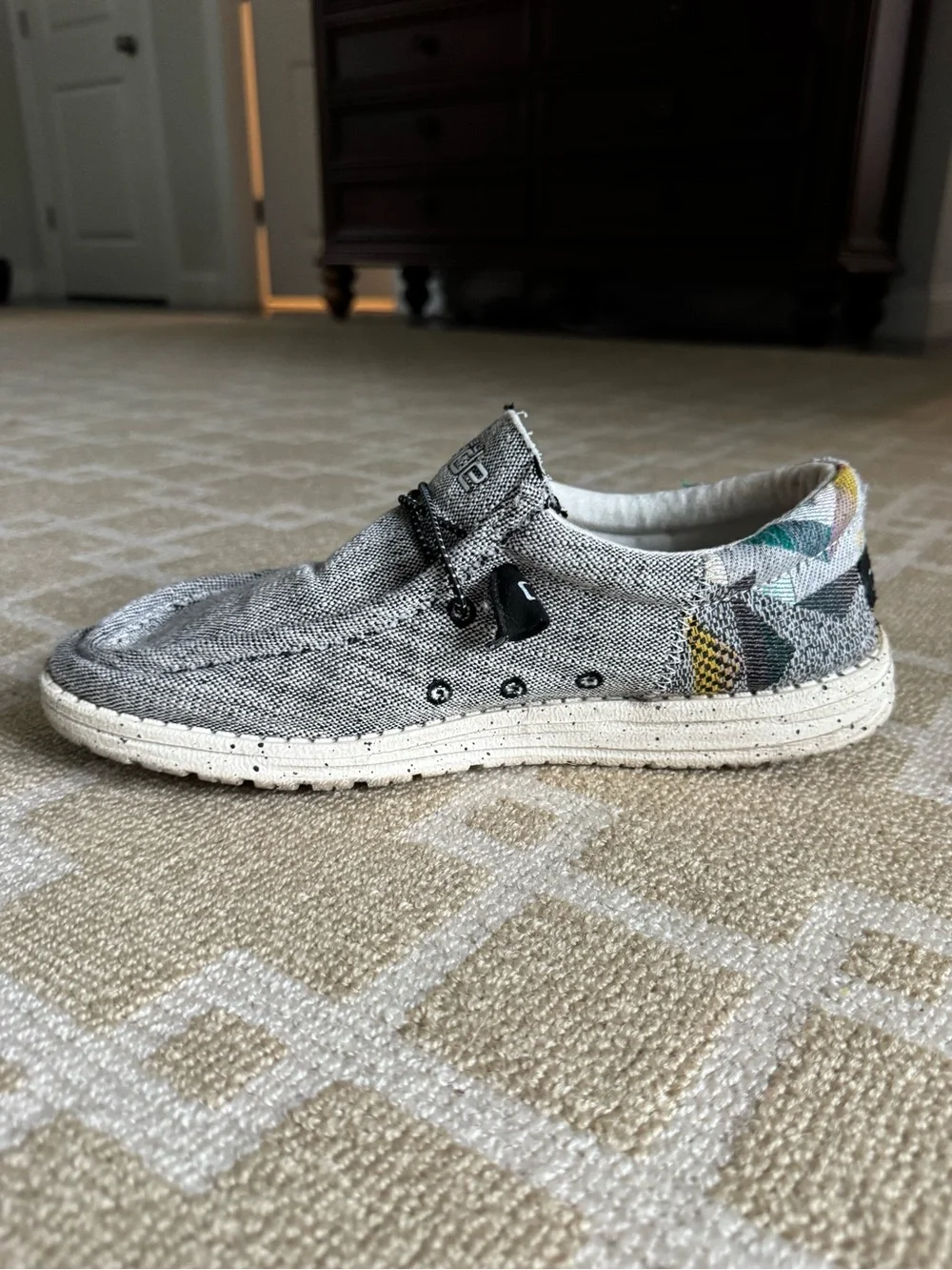 Hey Dude Wally Funk Grey Tribal Slip On Loafers Casual Shoes Men’s US 10